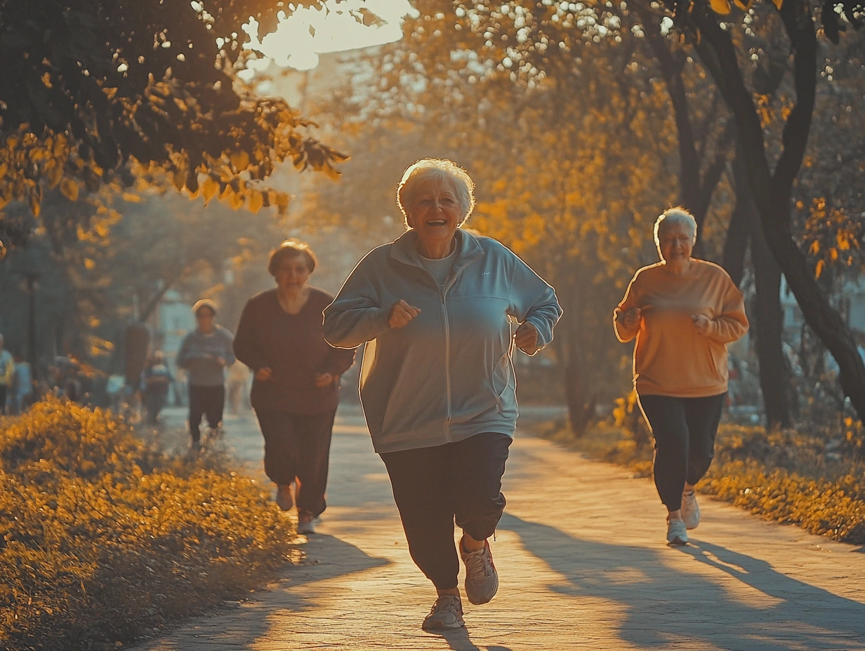Активні пенсіонери займаються спортом в парку